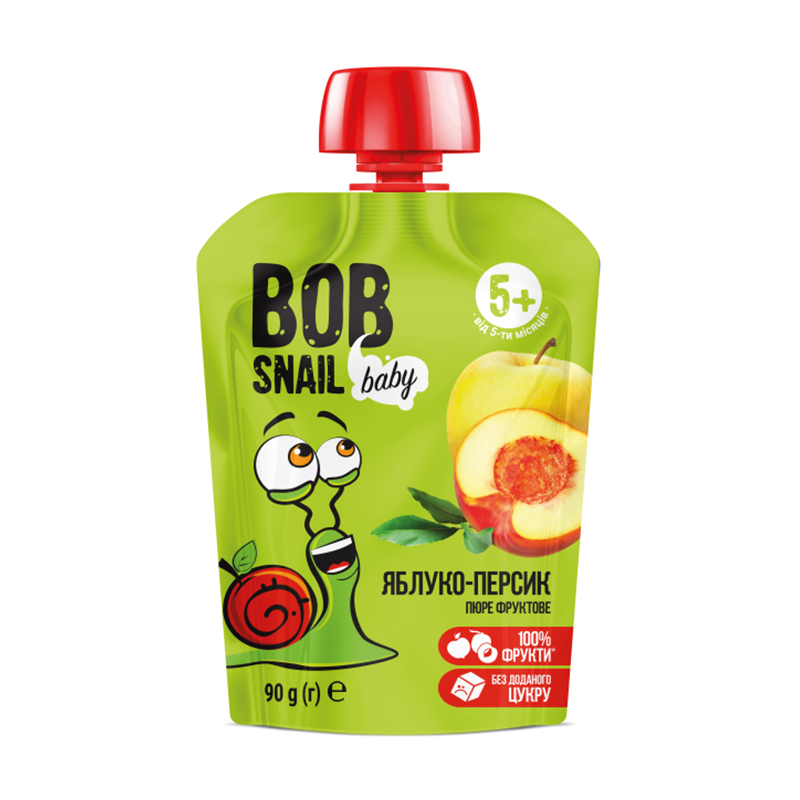 Фруктове пюре Bob Snail Яблуко-персик, від 5 місяців, 90 г