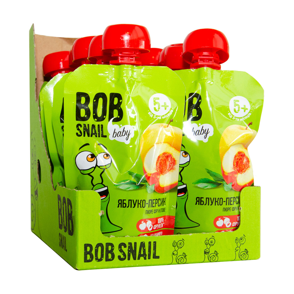 Фруктове пюре Bob Snail Яблуко-персик, від 5 місяців, 10*90 г